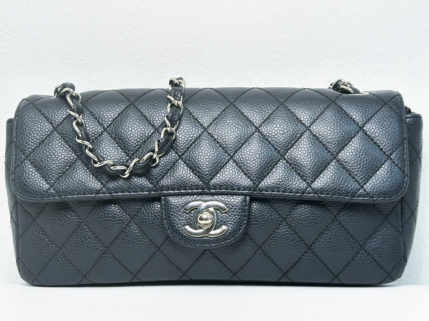 Chanel Caviar East West Flap Bag Black SHW 1131 holo card