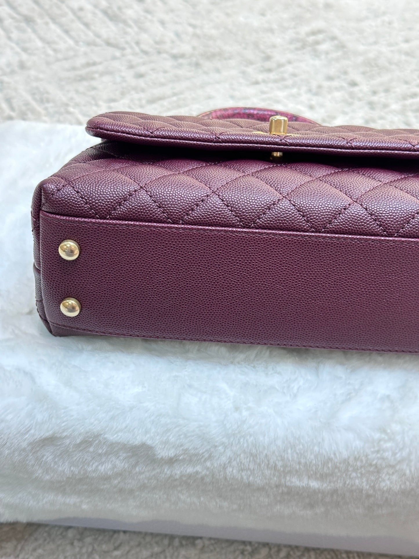 Chanel Small Coco Handle Elaphe Leather Handle Burgundy