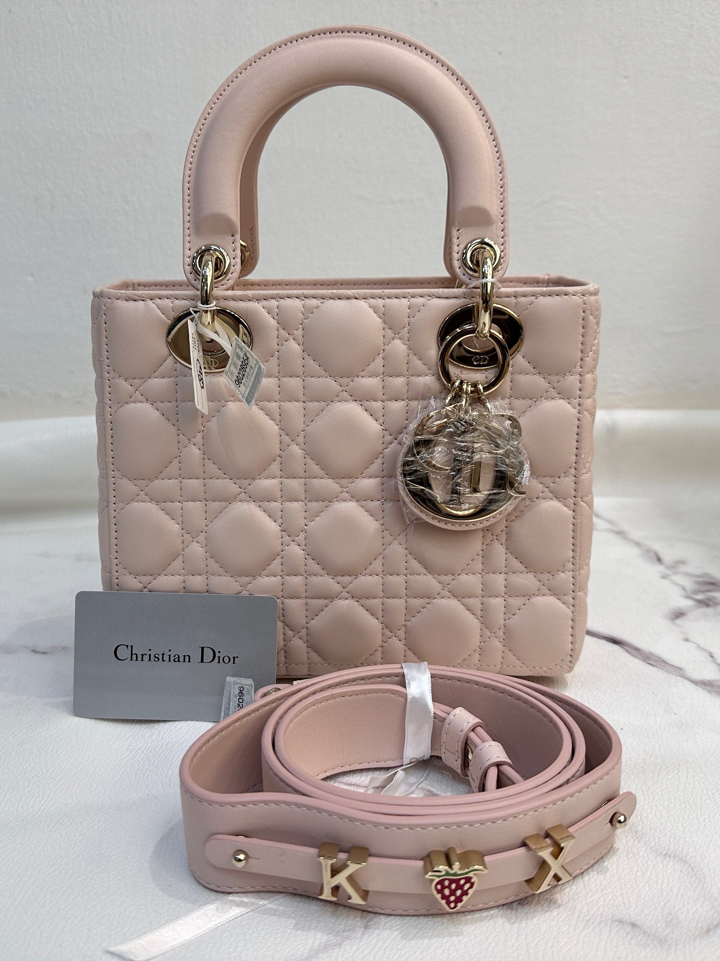 DIOR Lambskin Cannage Small Lucky Badges My Lady Dior Pink