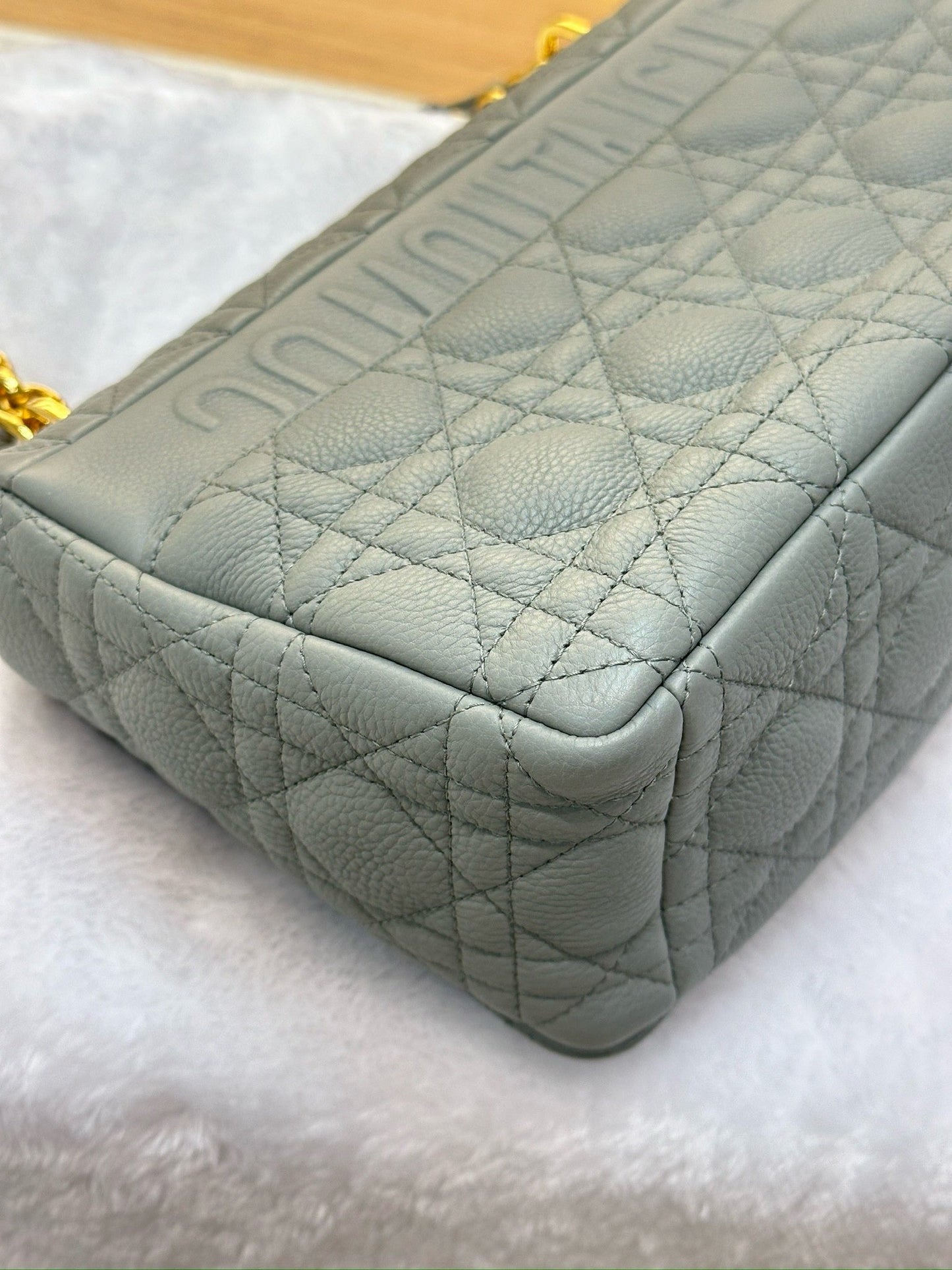 Medium Dior Calfskin Caro Bag Stone Gray Supple Cannage