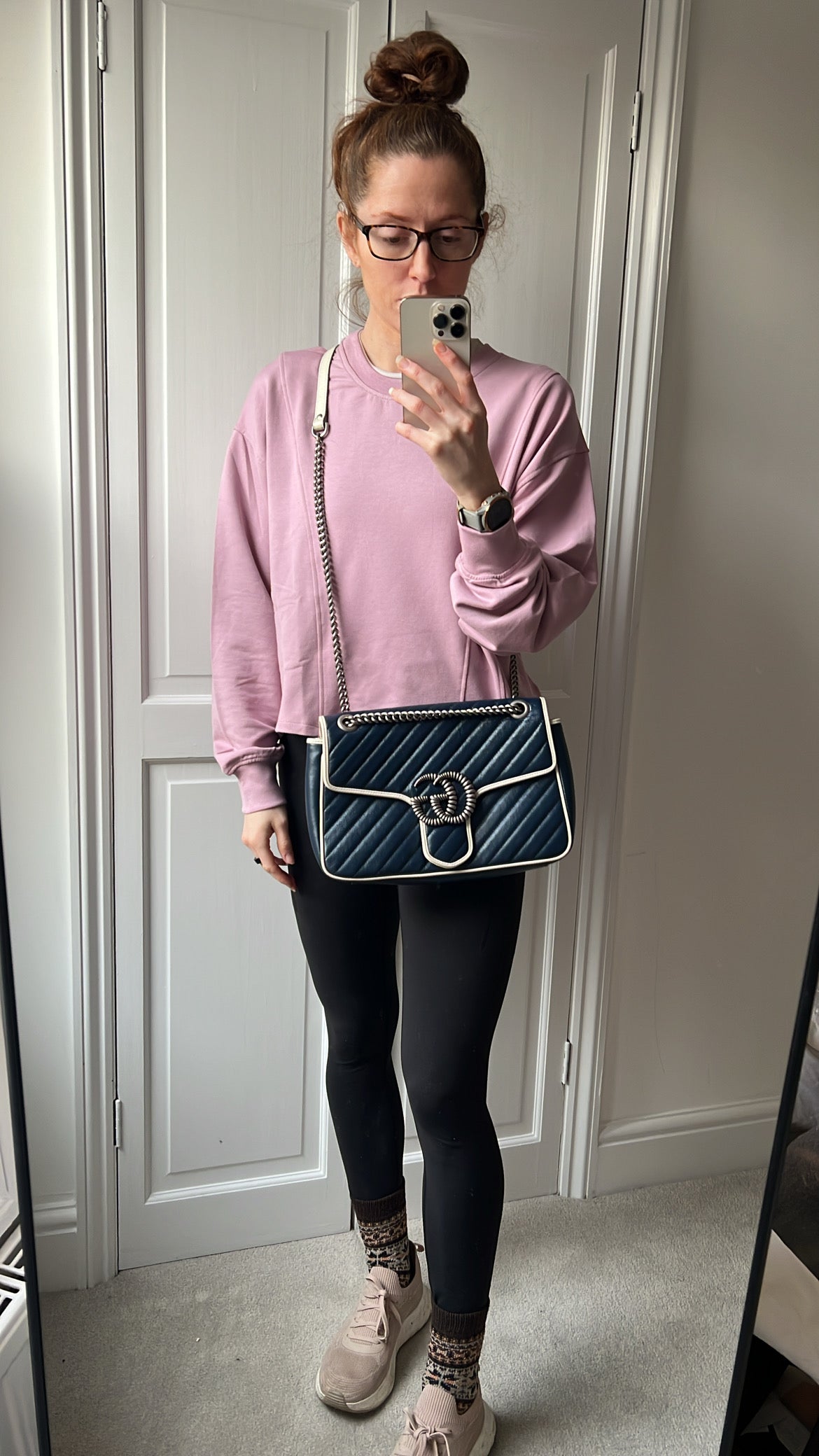 Gucci GG Navy and White Torchon Marmont Medium Shoulder Bag (RRP £2000)