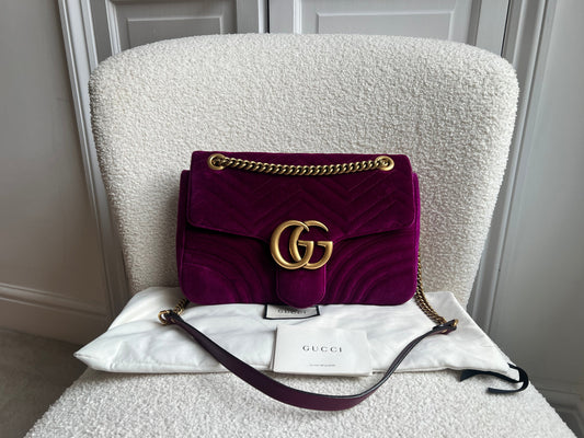 Gucci GG Fuchsia Velvet Marmont Medium Shoulder Bag (RRP £1,890)