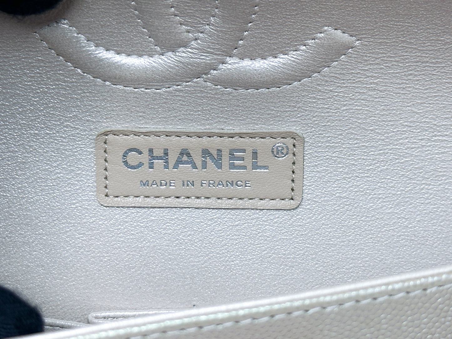 Chanel Medium Classic Chevron Caviar Double Flap Rose Gold SHW 24769 holo card