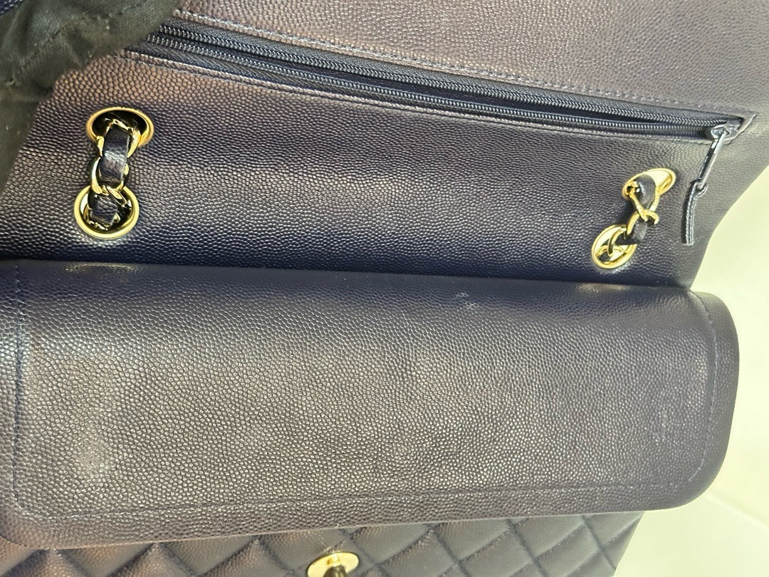 Chanel Medium Classic Caviar Double Flap Navy Blue Bag LSHW  2021year Microchip