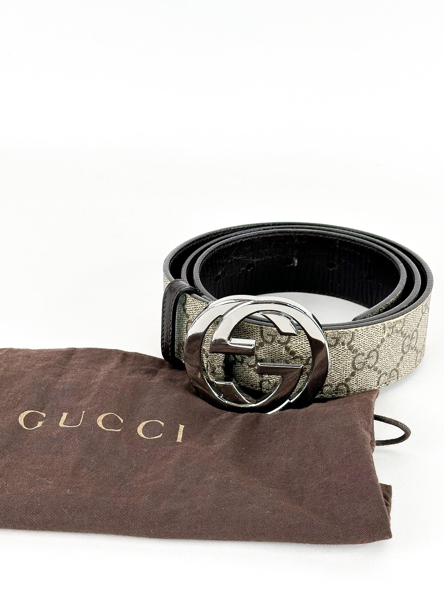 Gucci Beige GG Supreme Canvas Interlocking G Buckle Belt