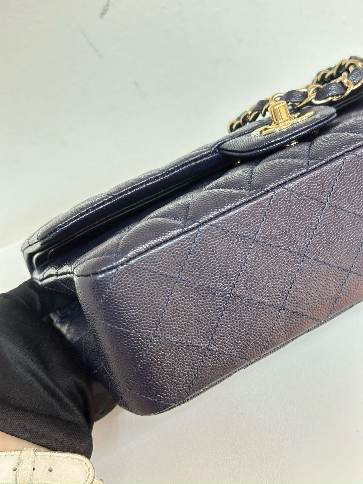 Chanel Medium Classic Caviar Double Flap Navy Blue Bag LSHW  2021year Microchip