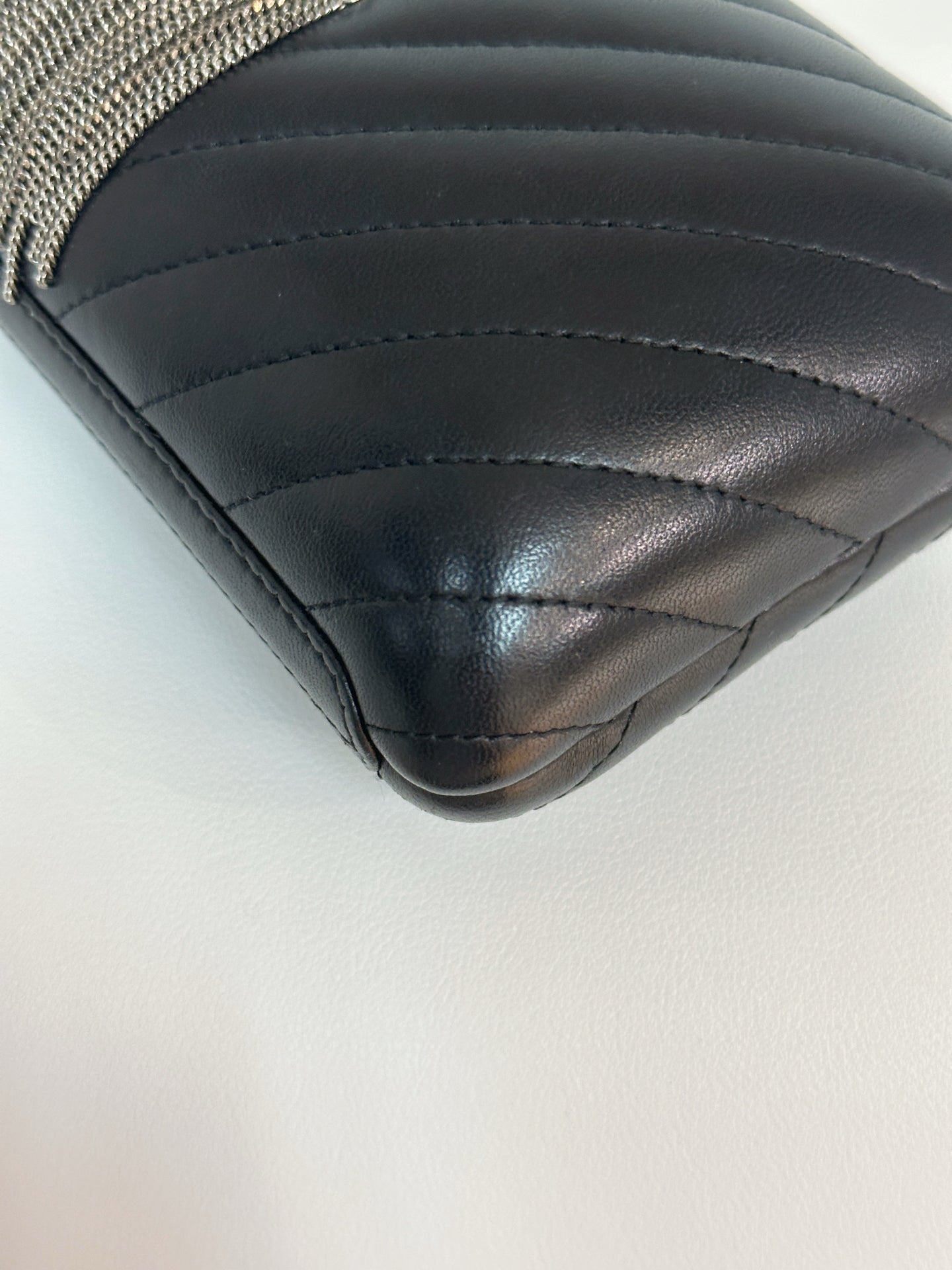 Chanel Chevron Metallic Fringe Clutch 2572 holo card