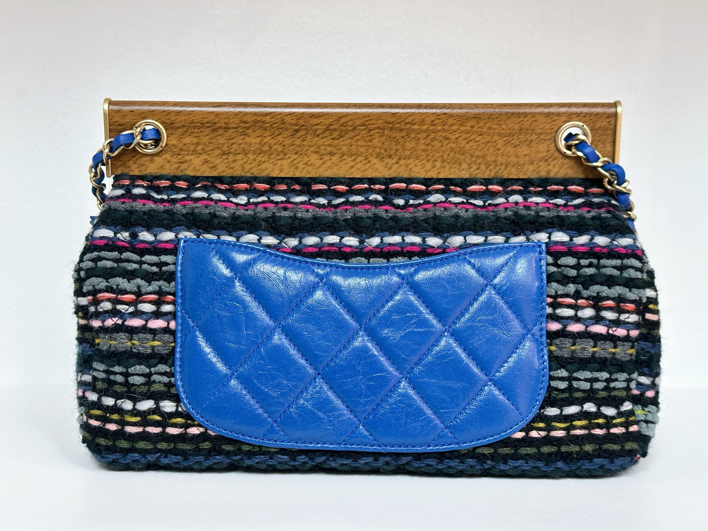 CHANEL Classic Flap Frame Knock on the Wood Tweed Shoulder Bag 2018 holo 2666