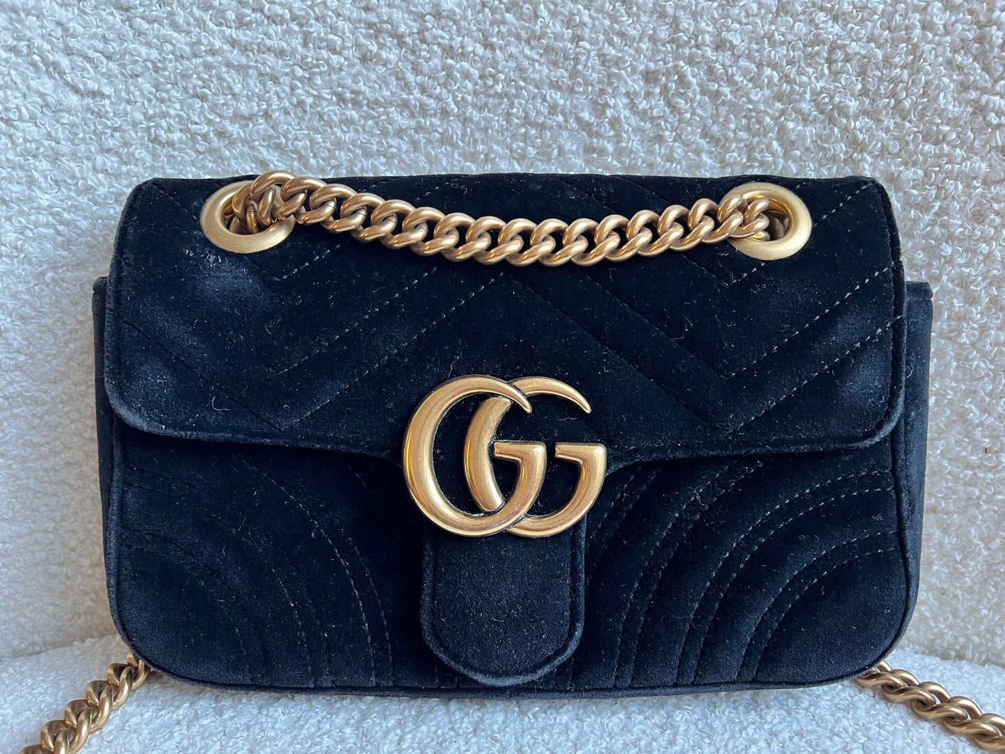 Gucci GG Black Velvet Marmont Mini Shoulder Bag (RRP £1395)
