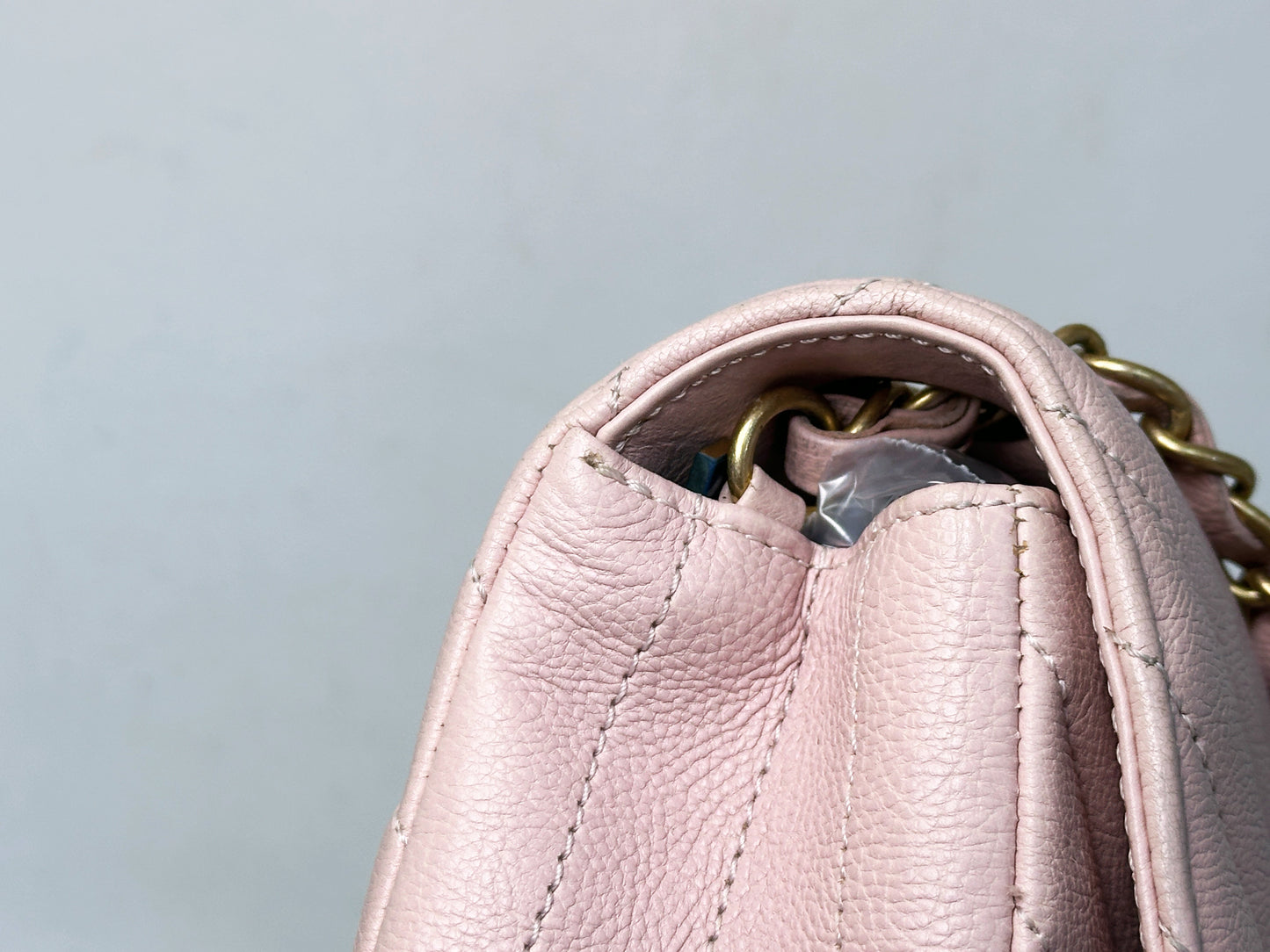 Chanel Classic Mini Rectangular 17C Light Pink Chevron Calfskin with brushed gold hardware ⁣⁣2383 holo card