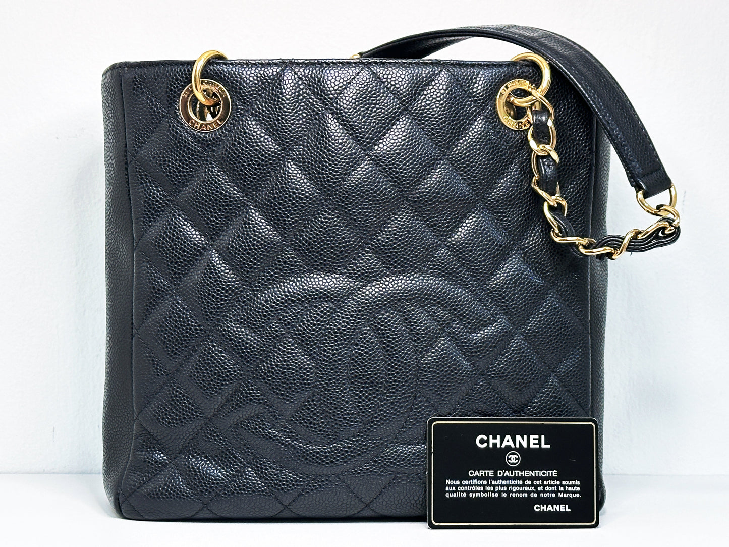 Chanel Caviar Quilted Petit Shopping Tote PST Black 1506 holo card