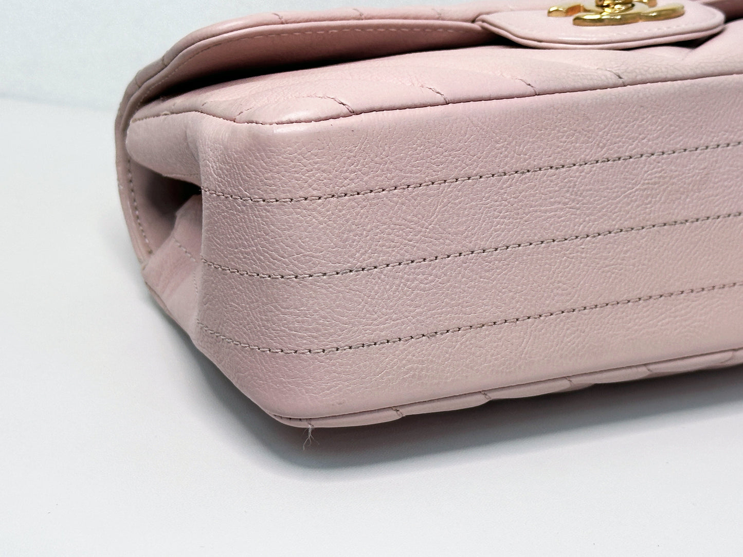 Chanel Classic Mini Rectangular 17C Light Pink Chevron Calfskin with brushed gold hardware ⁣⁣2383 holo card