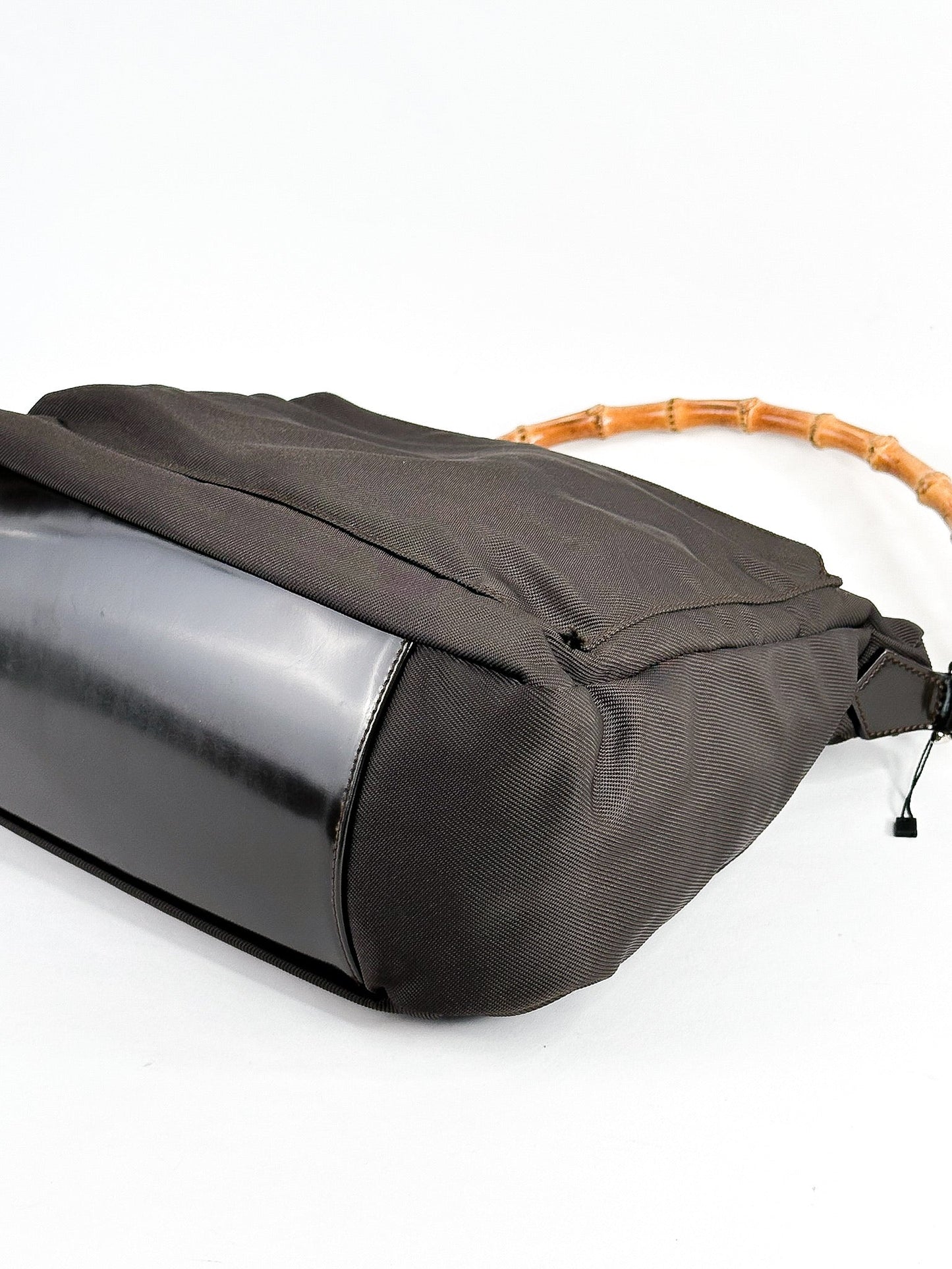 Gucci Brown Nylon & Leather Bamboo Shoulder Bag