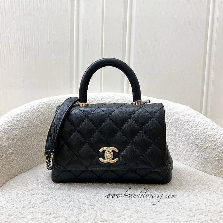 Chanel Mini 19cm Coco Handle Flap in Black Caviar and LGHW (Model: AS2215)