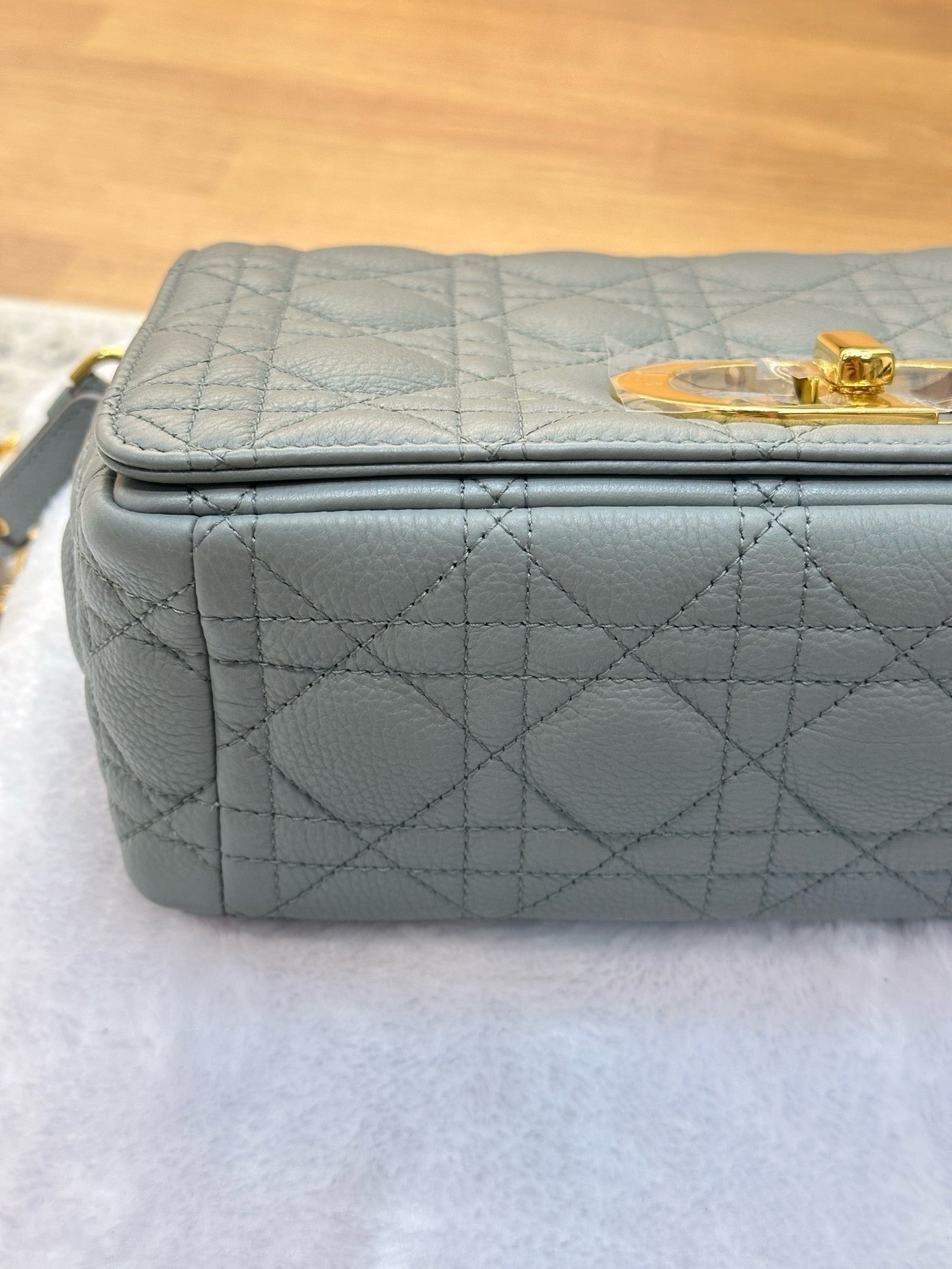 Medium Dior Calfskin Caro Bag Stone Gray Supple Cannage