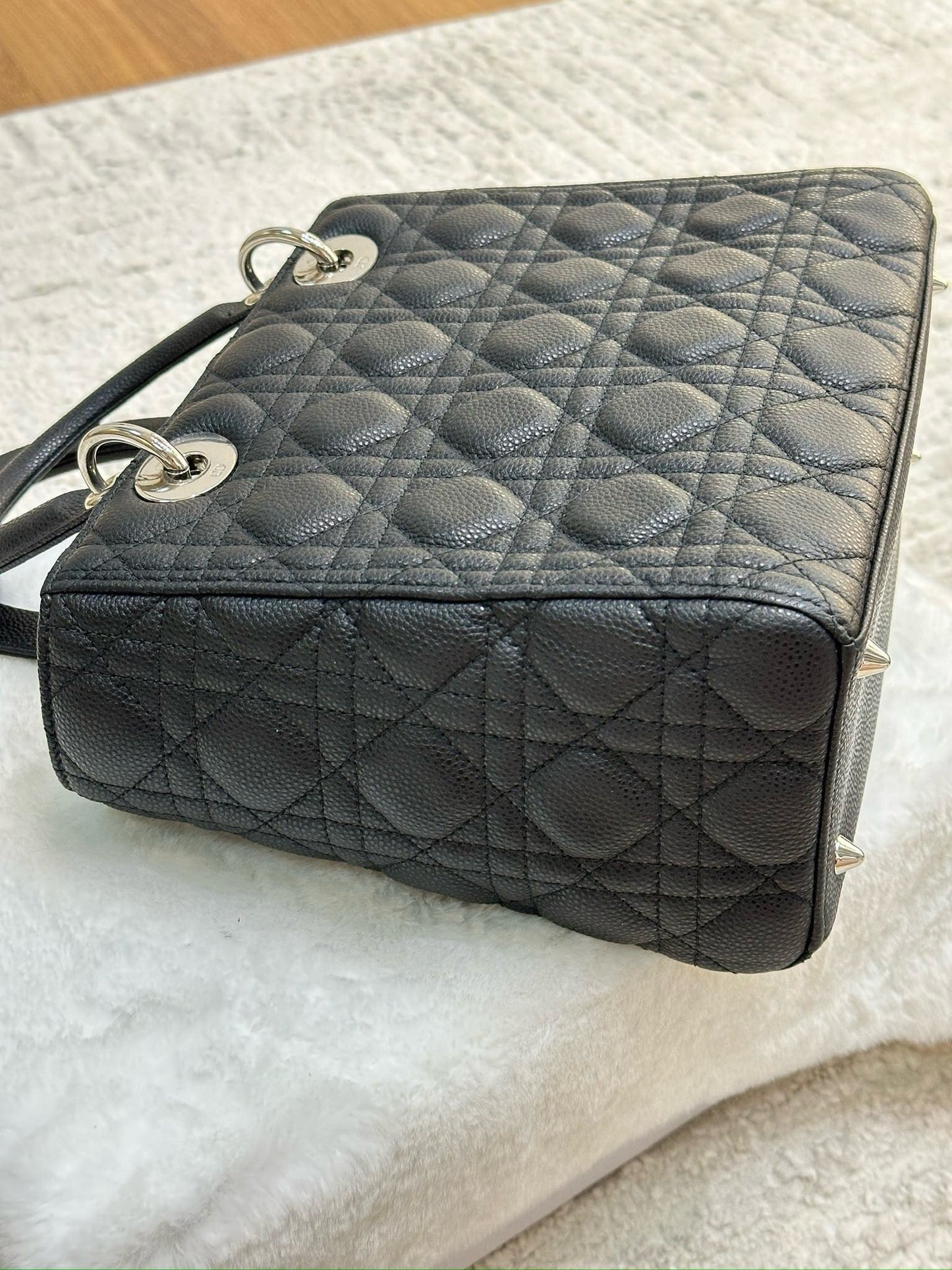 Christian Dior Medium Grained Cannage Calfskin Lady Dior Bag Black SHW