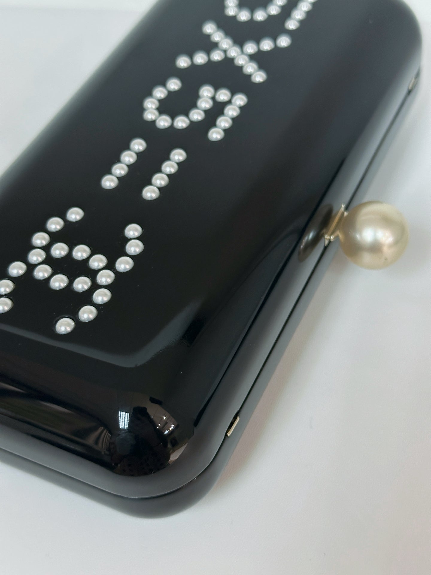 Chanel 2015 Votez Coco Black Pearl Plexiglass Minaudiere Evening Clutch Bag