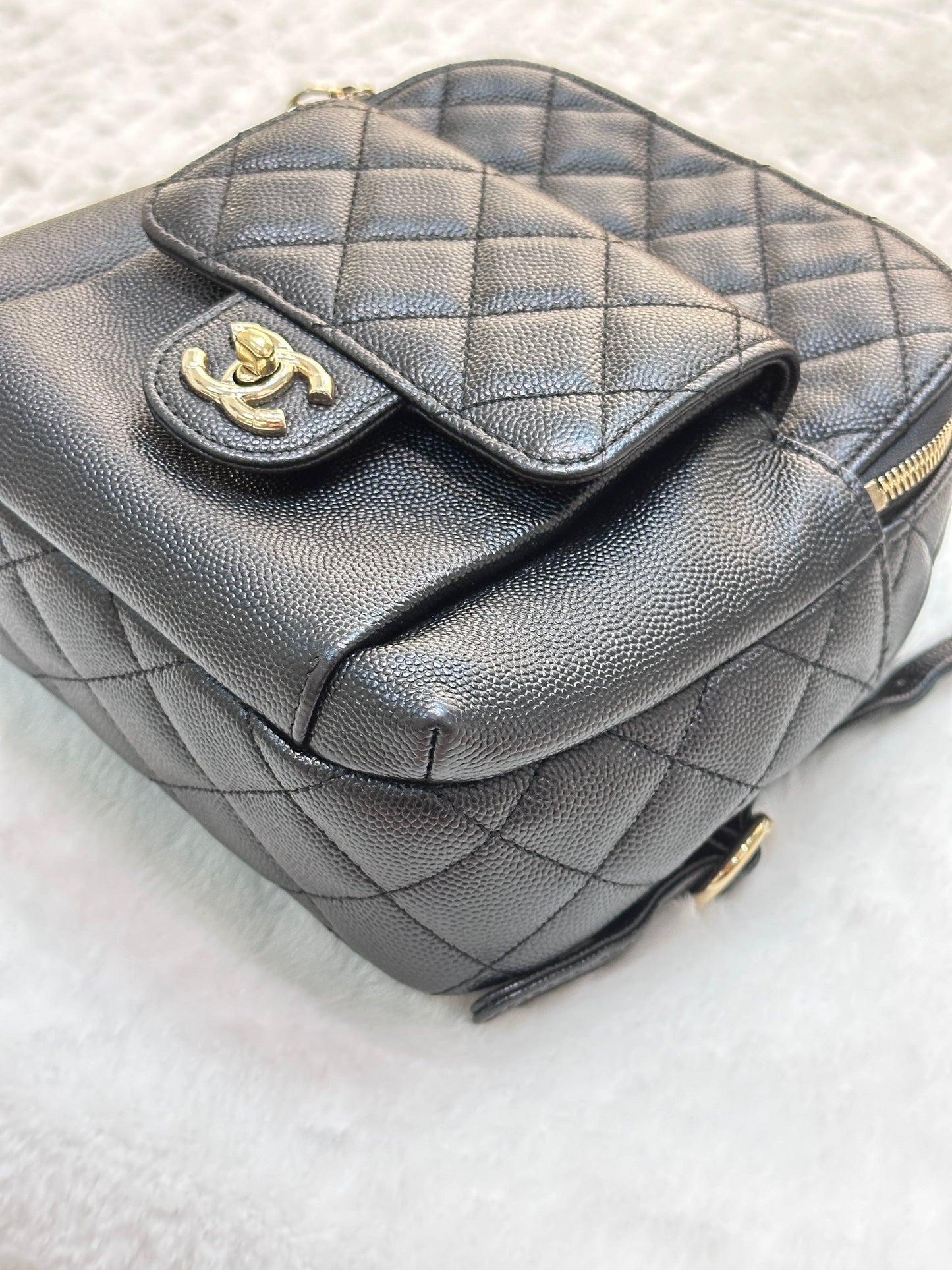 Chanel CC Day Backpack Quilted Caviar Mini