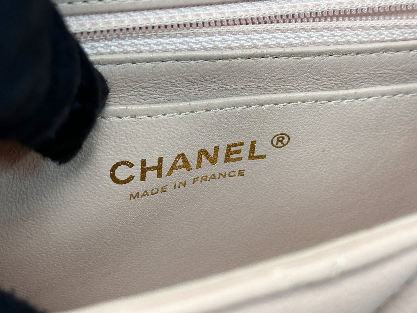 Chanel Classic Mini Rectangular 17C Light Pink Chevron Calfskin with brushed gold hardware ⁣⁣2383 holo card