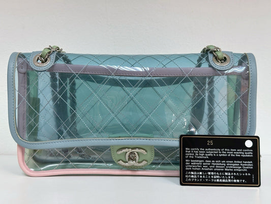 Chanel Coco Splash PVC Medium Flap Bag Pink/Blue/Green Holo card 2569
