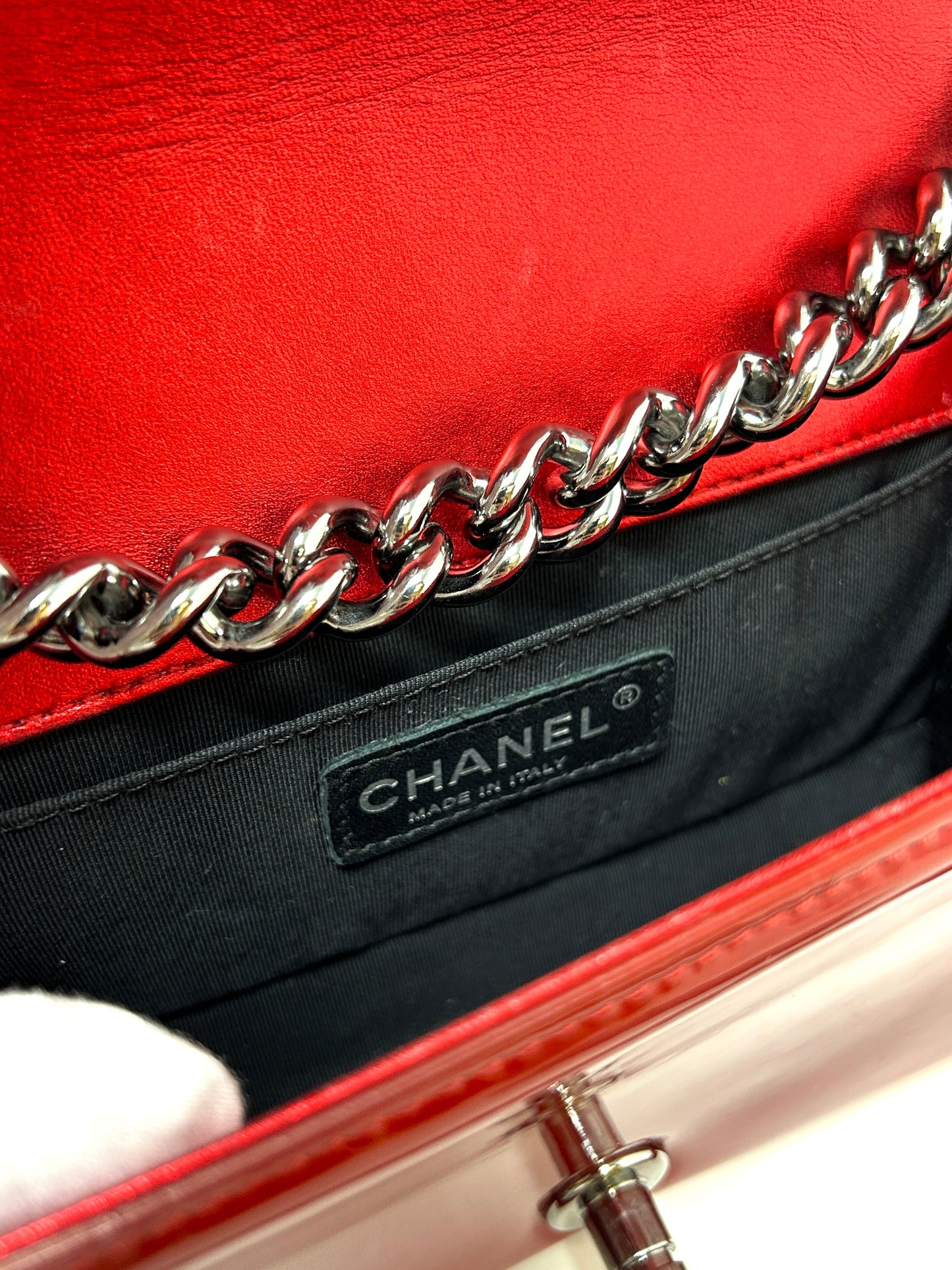 Chanel Small Metallic Red Patent Boy Bag