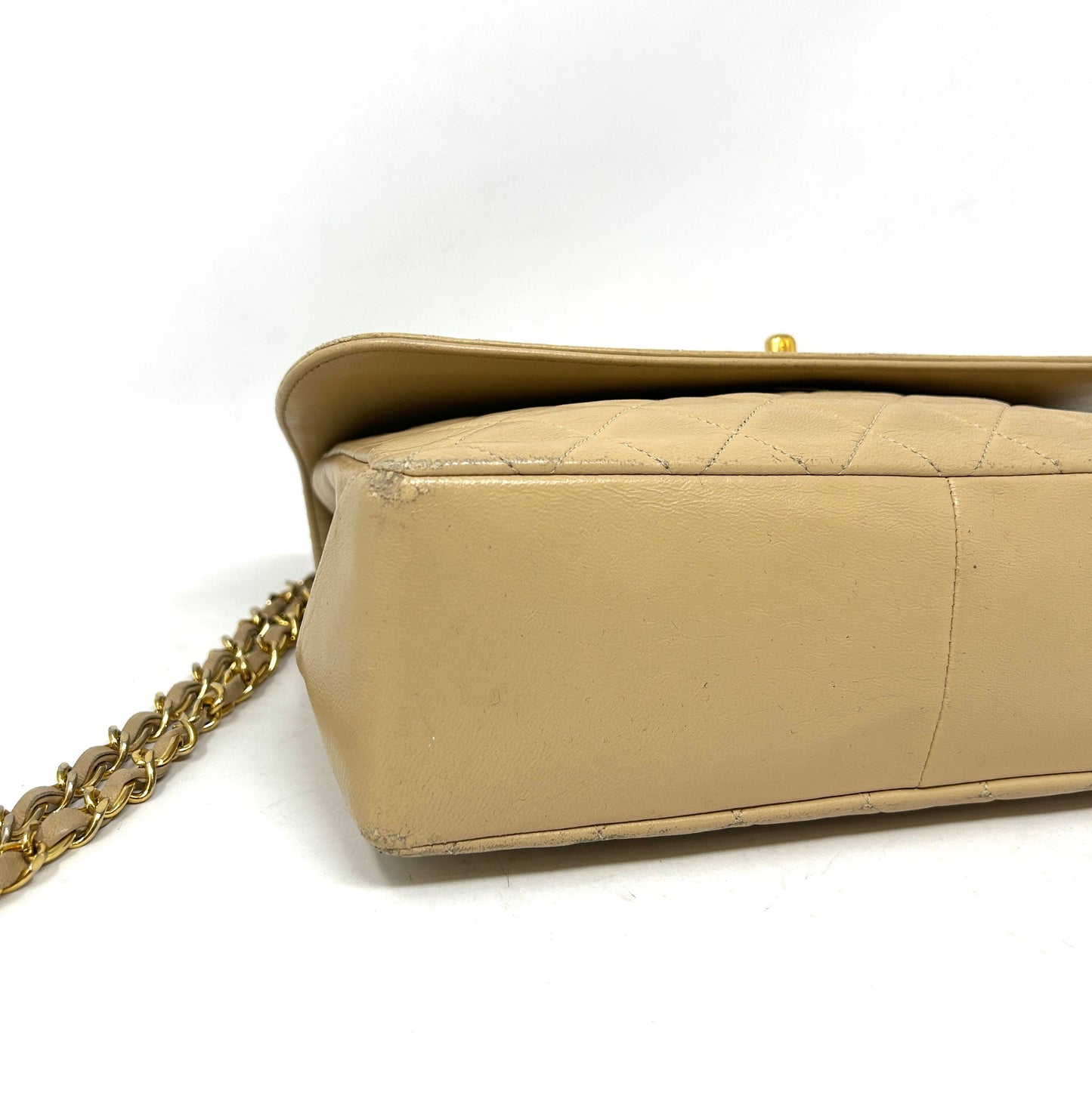 Chanel Beige Quilted Leather CC Logo Flap Shoulder Bag 24K Gold Plated - Preloved