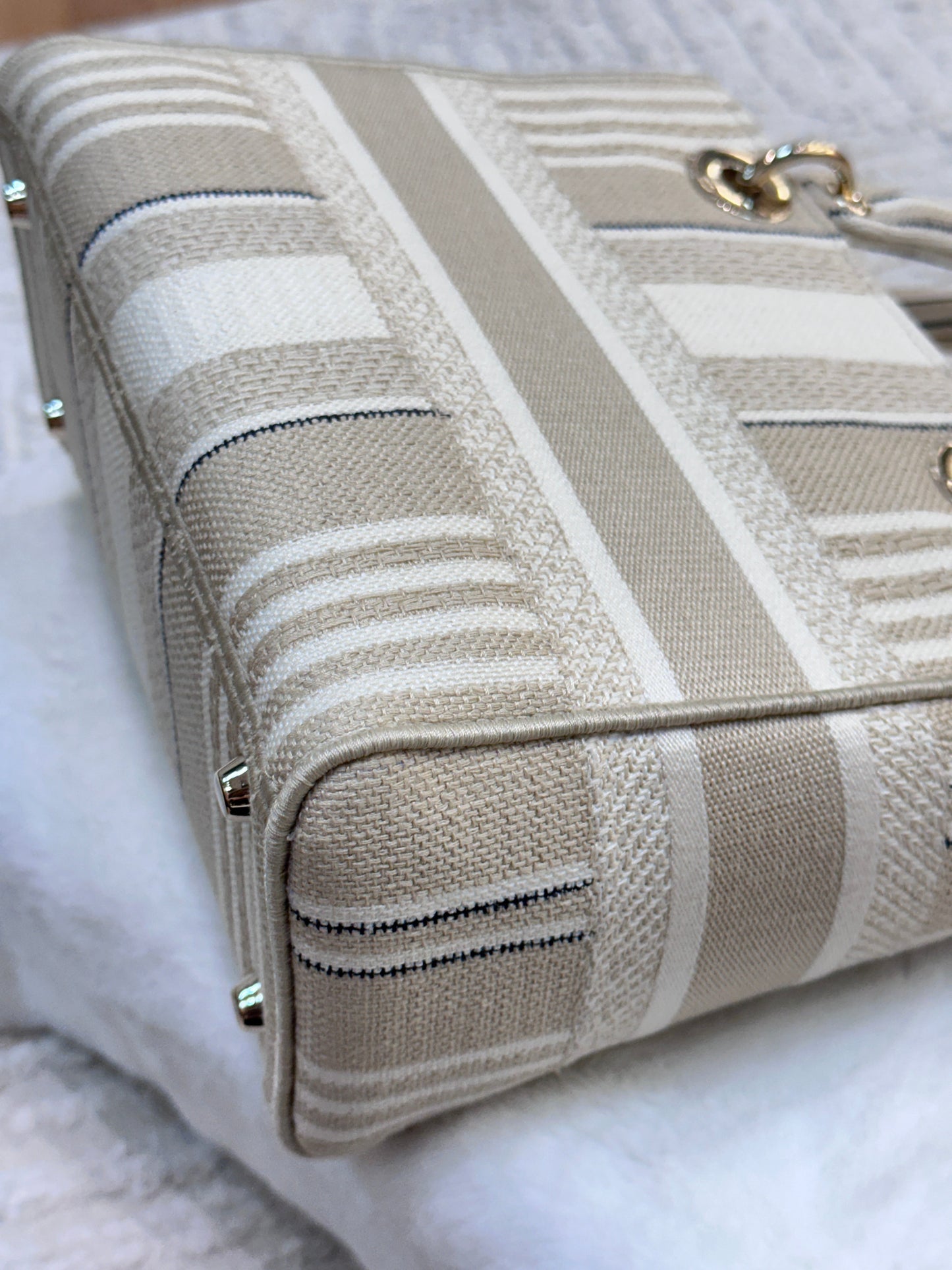 Dior Beige/White Medium Canvas Striped Lady D-Lite