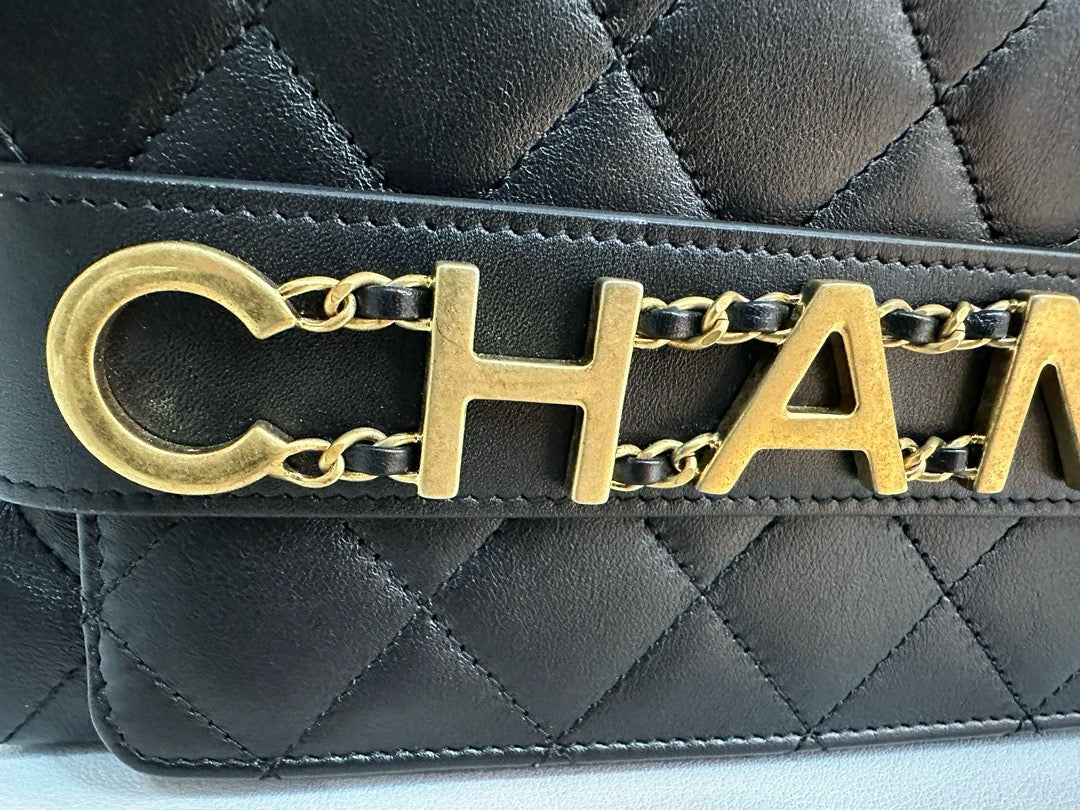 Chanel Calfskin Quilted Small Enchained Flap Black 2955 holo card