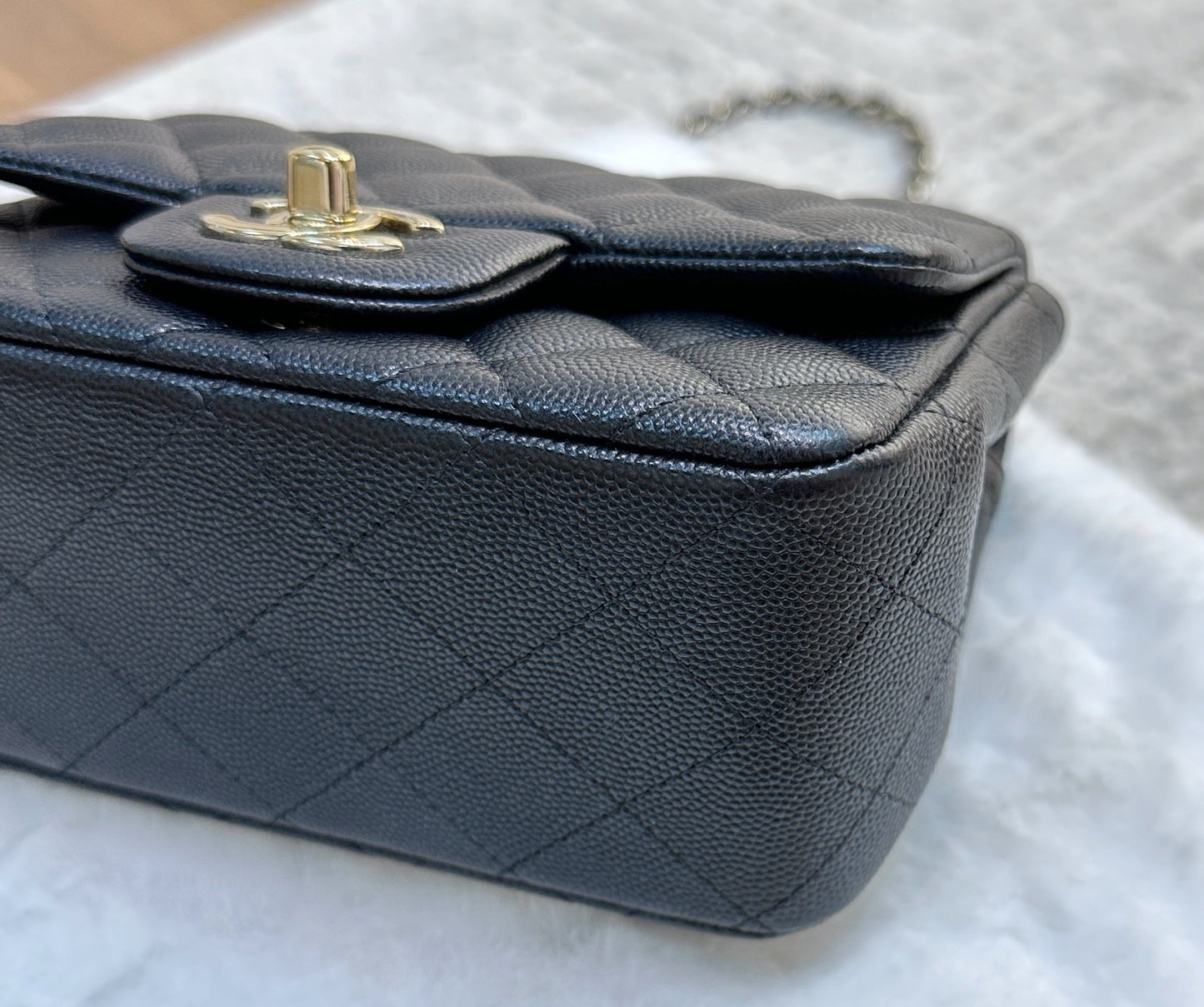 Chanel Black Mini Square Caviar Flap Bag Gold Hardware