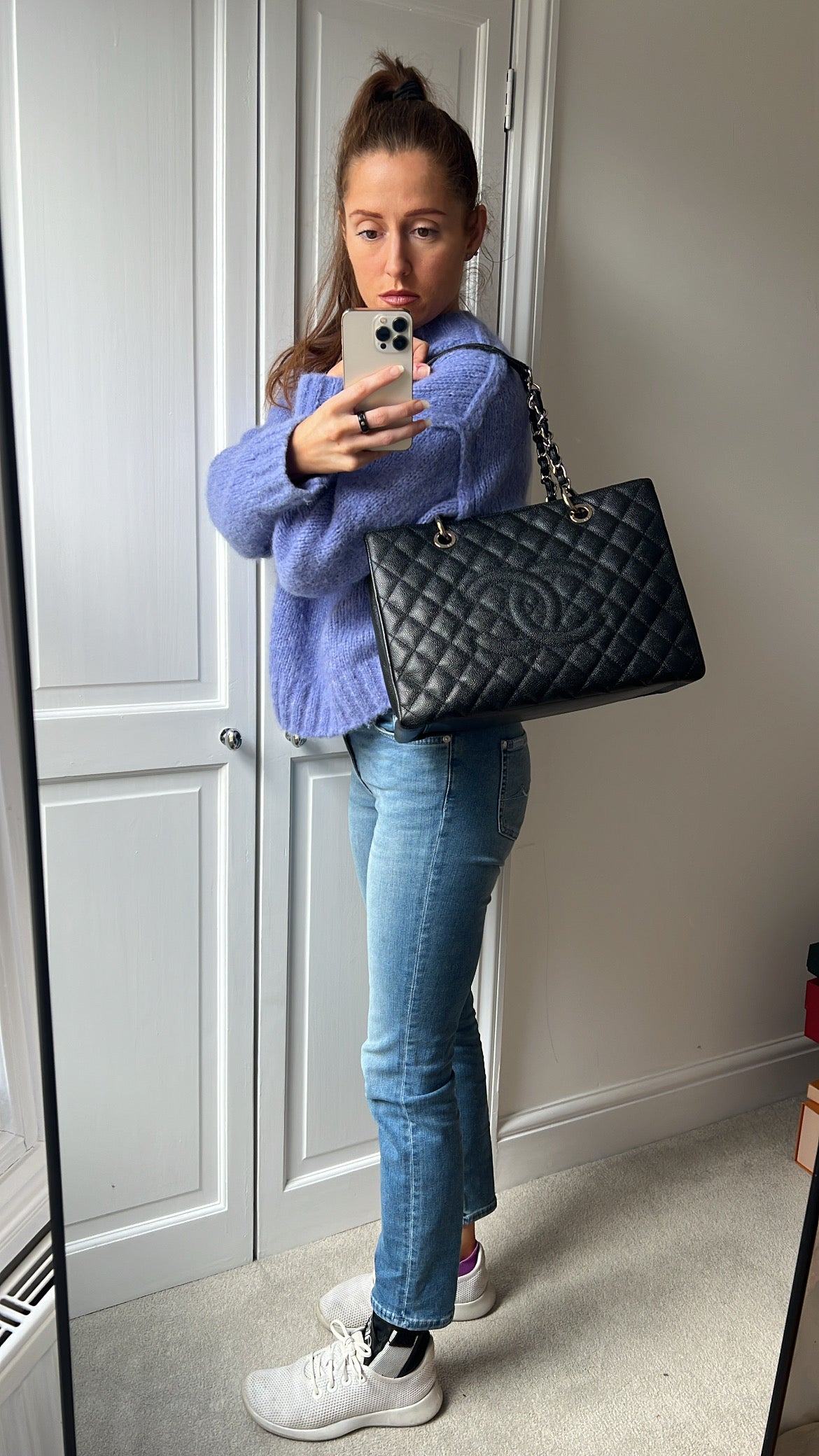 Chanel Black Caviar Grand Shopper Tote (GST) Silver Hardware