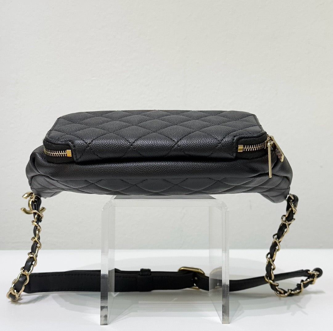 Chanel Black Quilted Caviar Leather Business Affinity Waist Belt Bag (not have card)