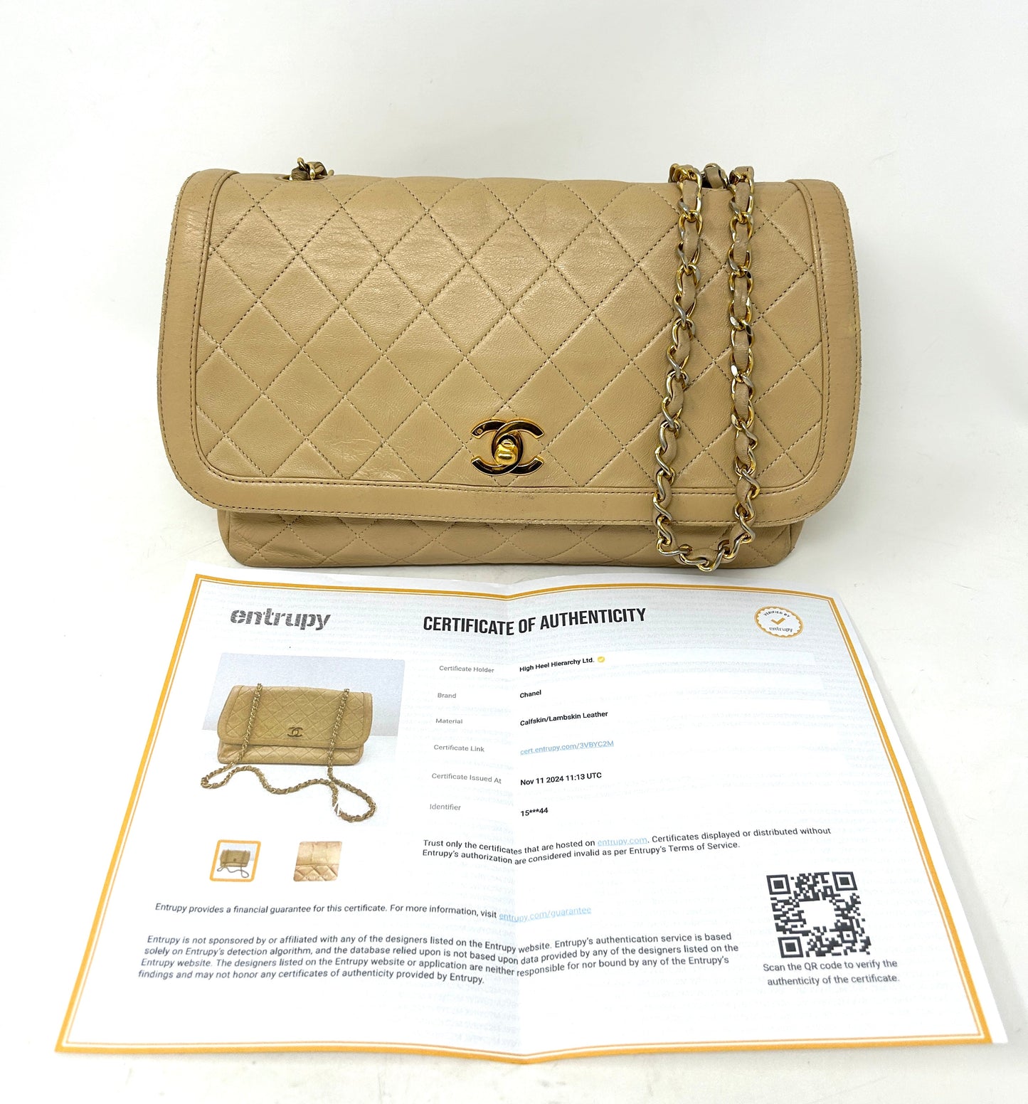 Chanel Beige Quilted Leather CC Logo Flap Shoulder Bag 24K Gold Plated - Preloved