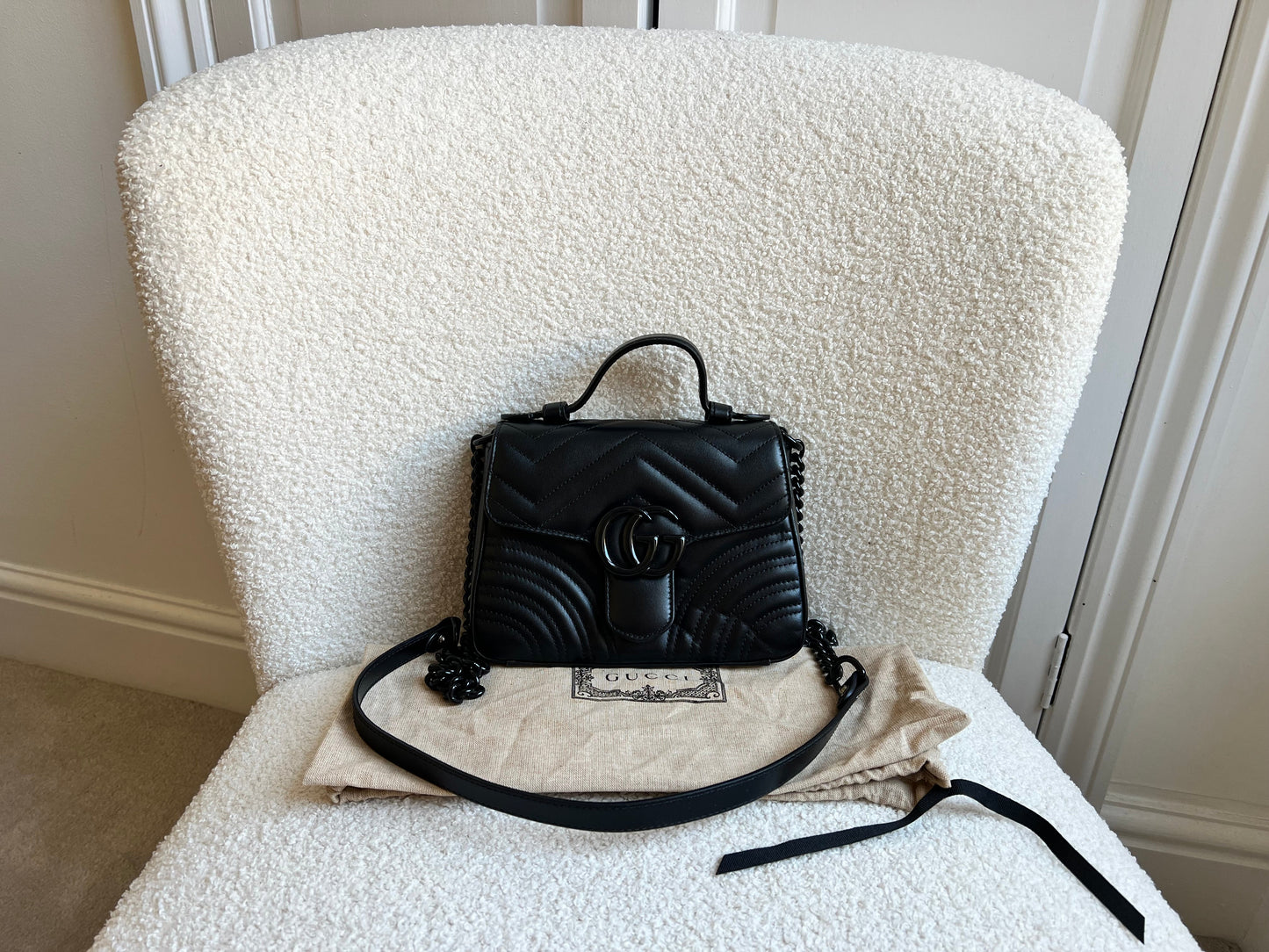 Gucci GG Black on Black Marmont Small Top Handle Bag (RRP £2,070)