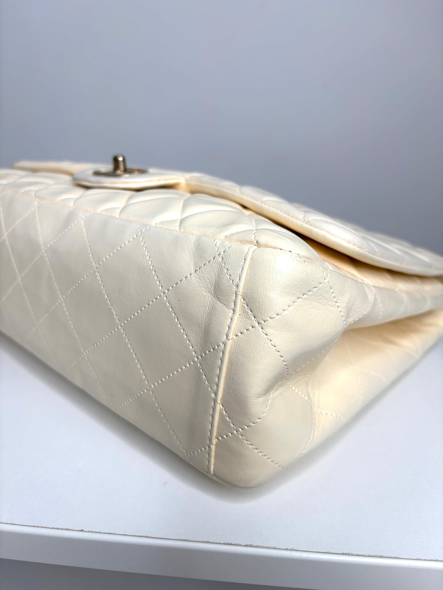 Chanel Classic Maxi Cream Calfskin Shoulder Flap Bag - Preloved