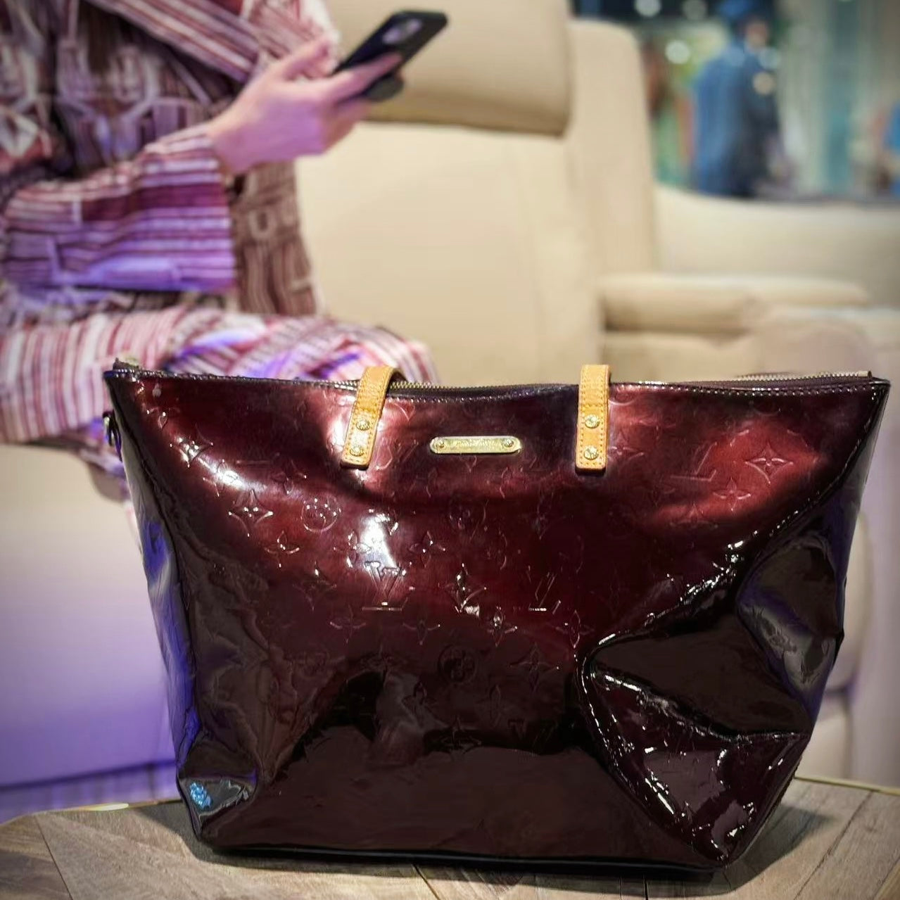 Louis Vuitton Dark Cherry Vernis Bellevue Tote TWS