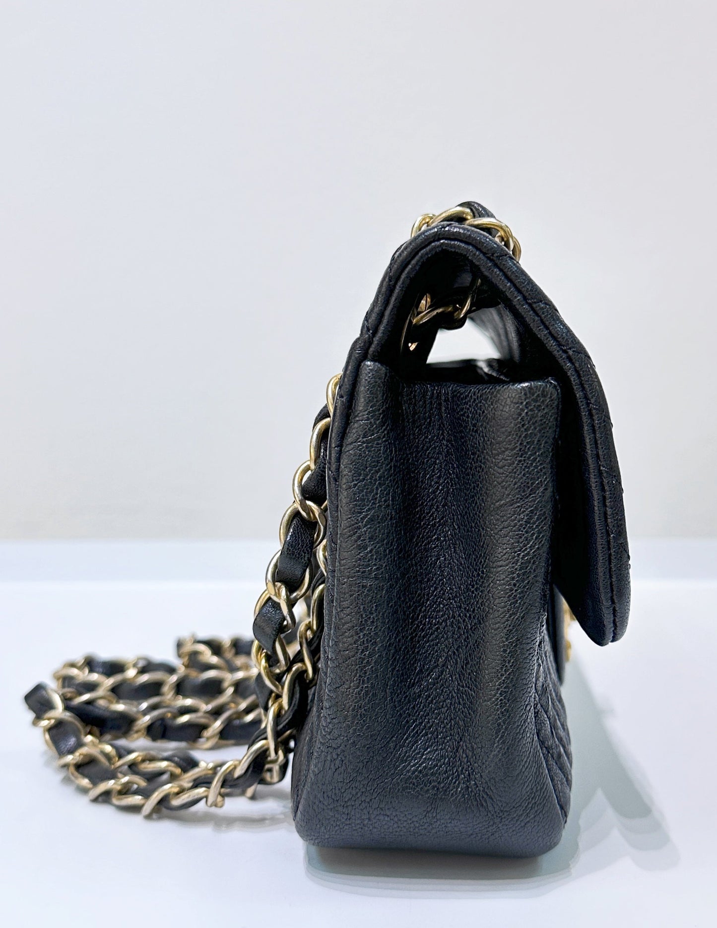 Chanel Black Chevron Leather Small Classic Flap Bag