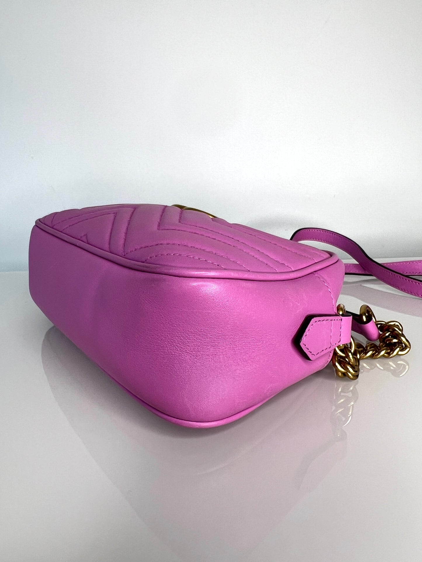 Gucci GG Marmont Small Pink Leather Camera Shoulder Bag - Preloved