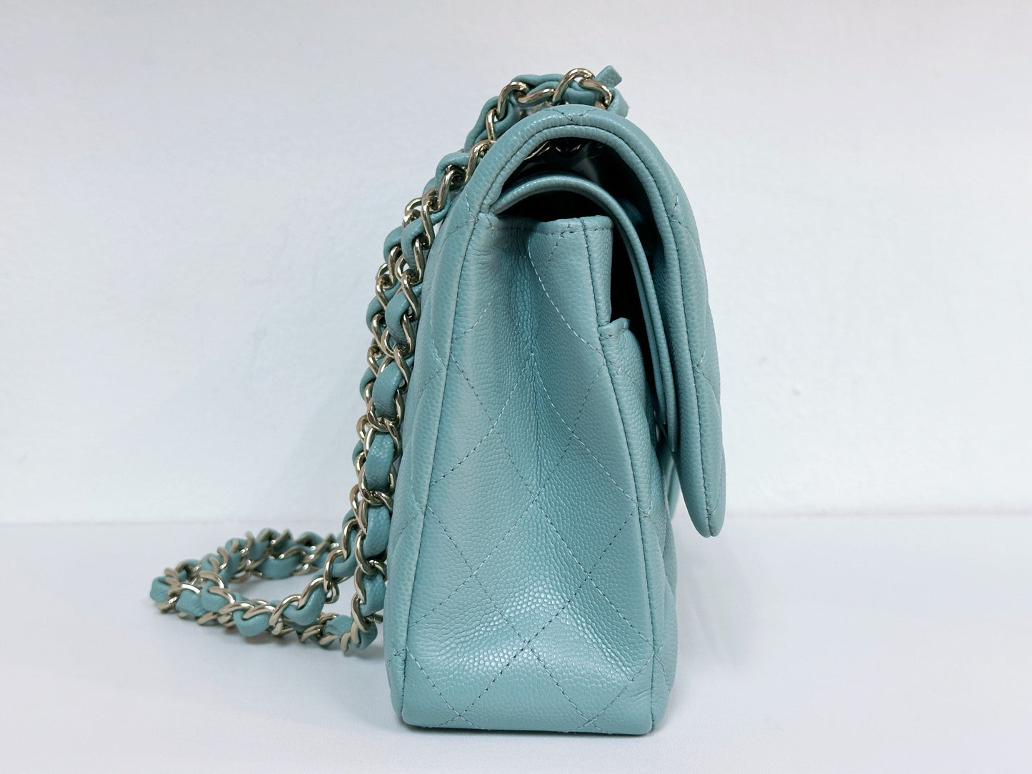 Chanel Classic Flap Medium 20C Tiffany Blue Caviar Light Gold Hardware 2943 holo card