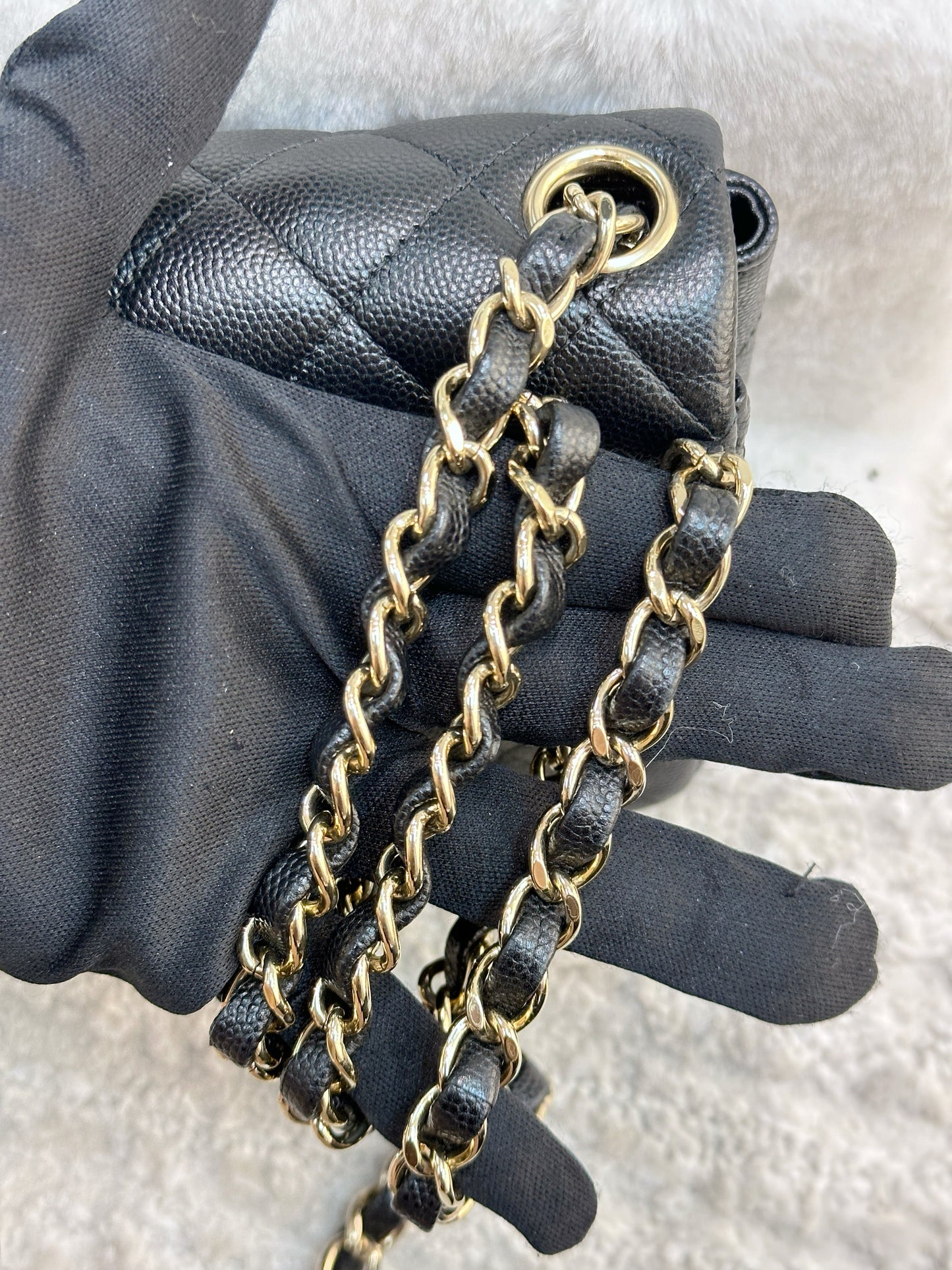 Chanel Black Mini Square Caviar Flap Bag Gold Hardware