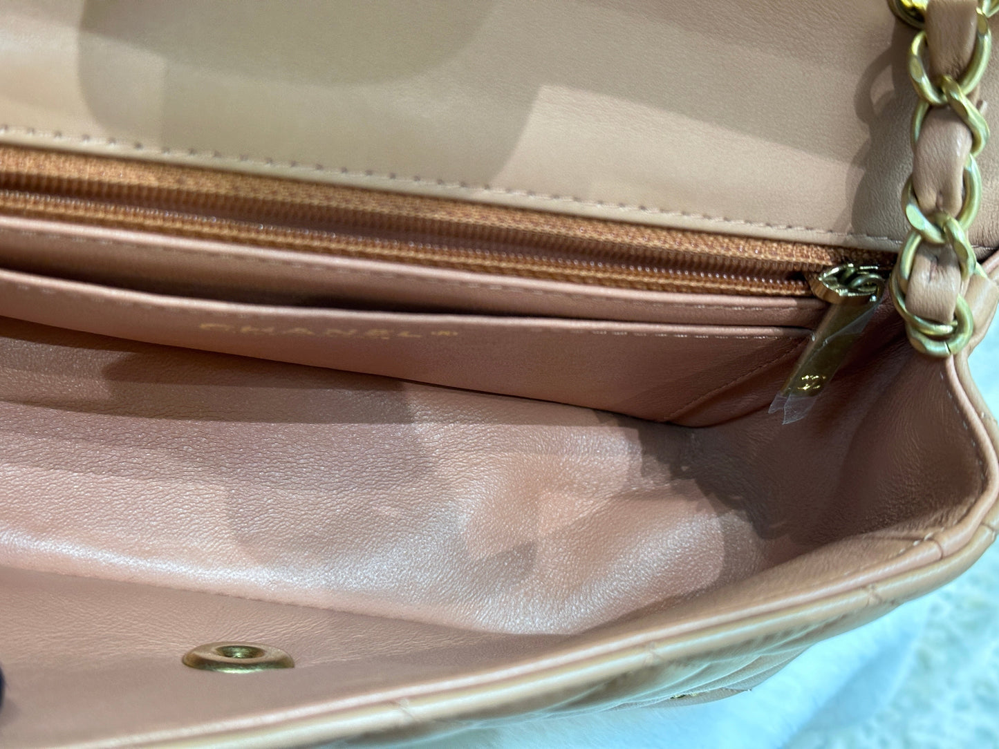 Chanel 2018 Blush Beige Mini Flap Bag with Lucky Charms Stud Embellishment