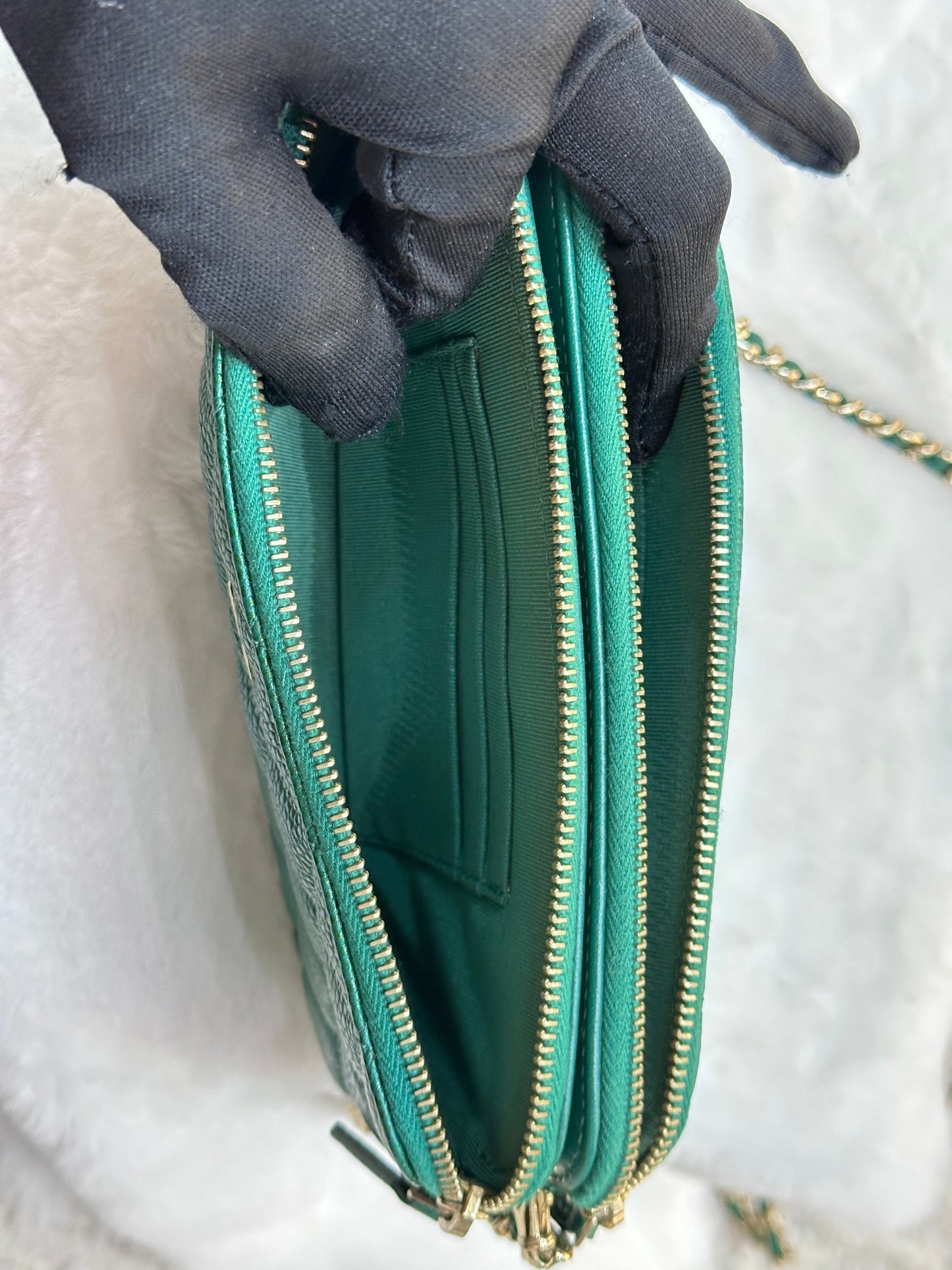 Chanel Emerald Green Double Zip Chain