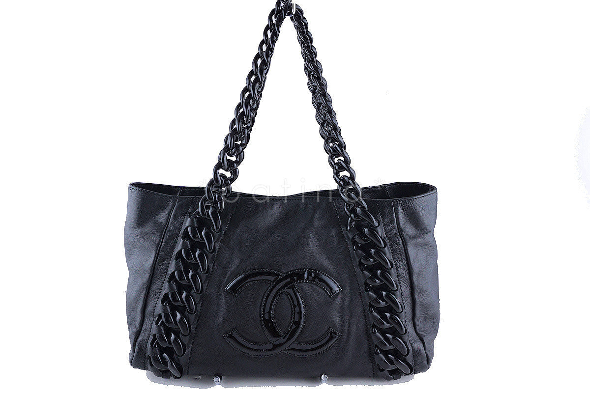 Chanel Black Luxury Modern Resin Chain Jumbo Shopper Tote Bag