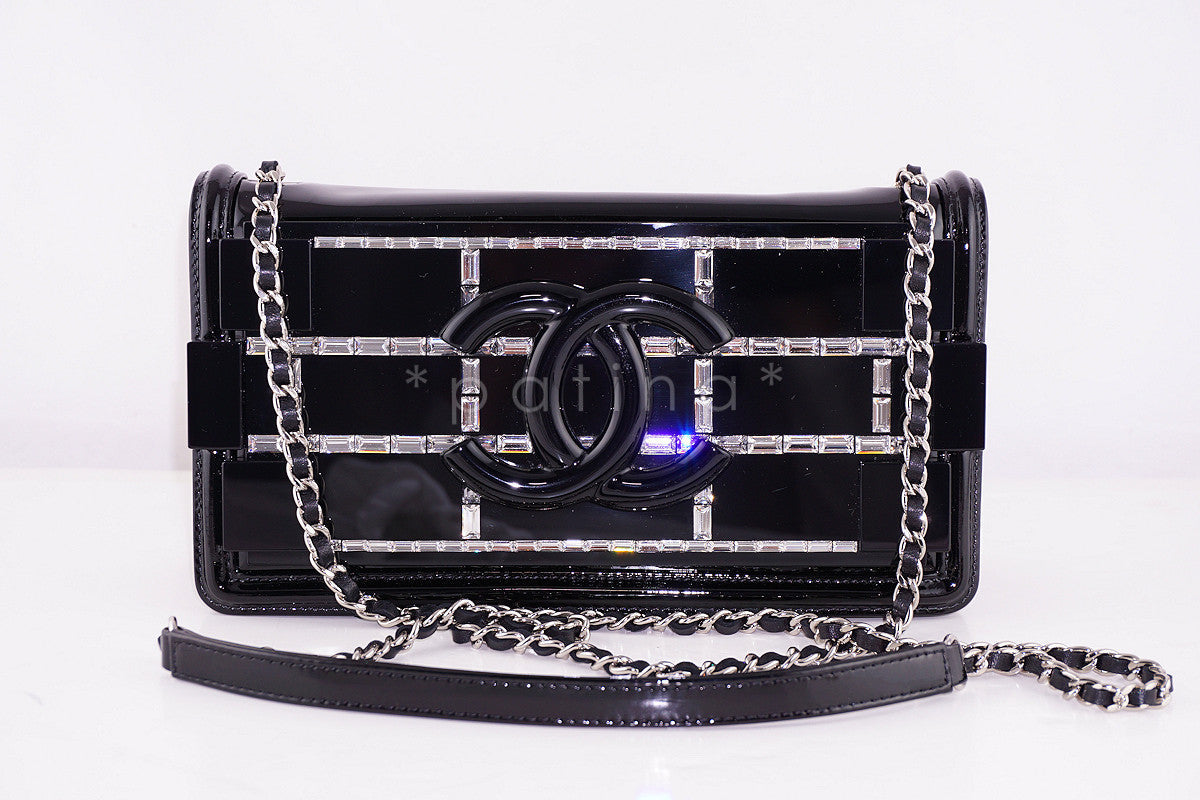 NEW Chanel Black 2015 Boy Brick Emerald Crystals Plexi Lego Flap Bag