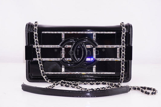 NEW Chanel Black 2015 Boy Brick Emerald Crystals Plexi Lego Flap Bag