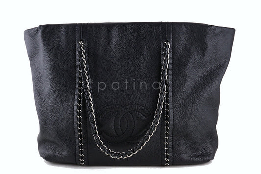 Chanel Black Large Luxury Ligne Pebbled Grain Shopper Tote Bag