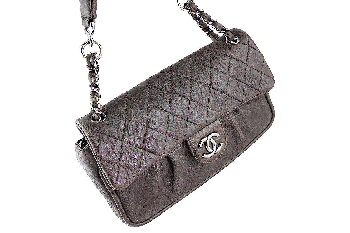 Chanel Taupe Brown Thick Pebbled Jumbo Classic Flap Bag