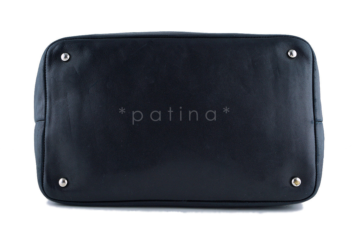 Chanel Black Large Contrast Stitch Quilted Drawstring Bag