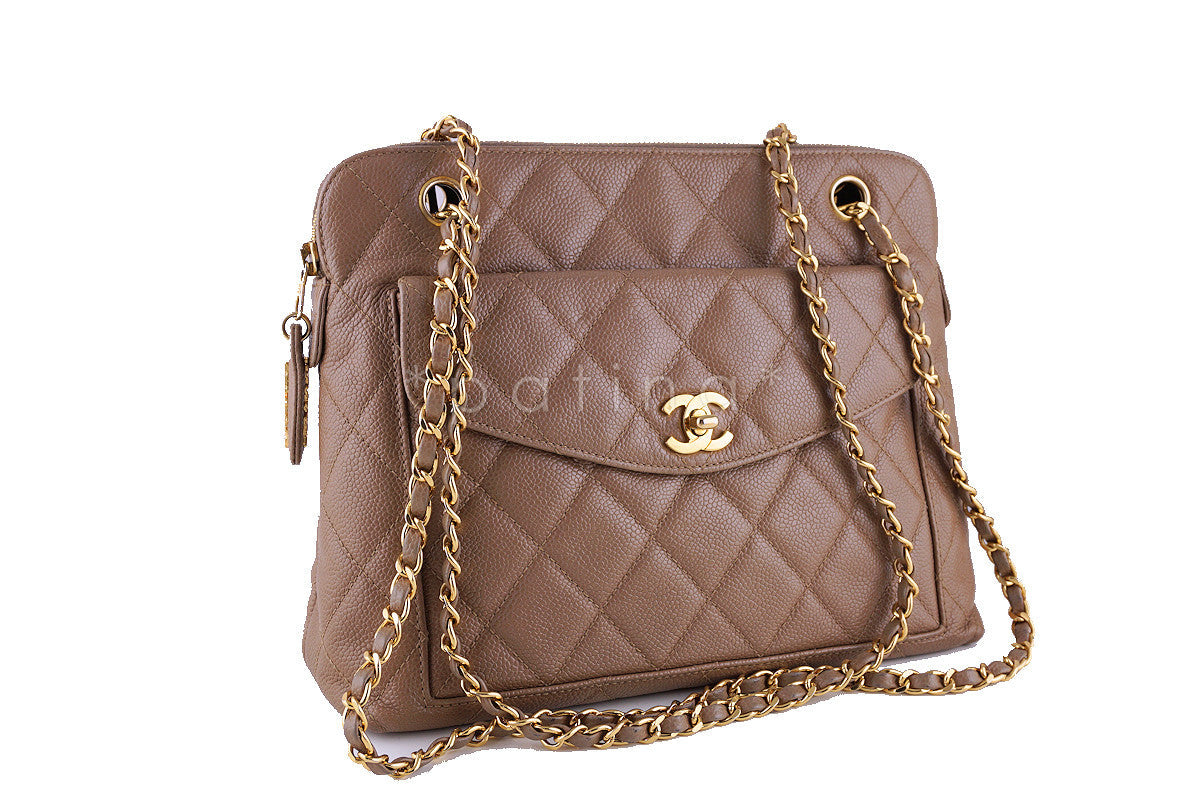 Chanel Tapue Beige Caviar Classic Chain Flap Shopper Tote Bag