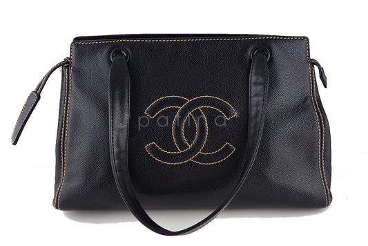 Chanel Black Caviar Shopper Executive Logo Tote Bag