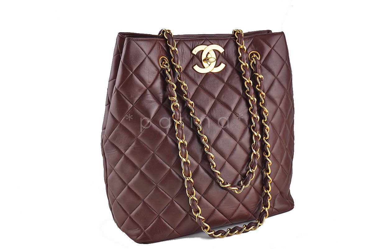 Chanel Chestnut Brown Vintage Jumbo CC Soft Classic Shopper Tote Bag